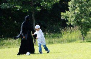 mother and son playing ball